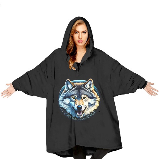 A fierce wolf howling at the moon Blanket Hoodies
