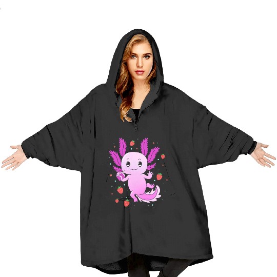 Pastel Gothic Aesthetic Axolotl Strawberry Milk Blanket Hoodies