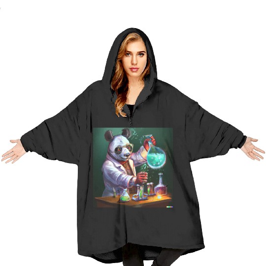 Genius Panda: Whimsical Scientist Design Blanket Hoodies