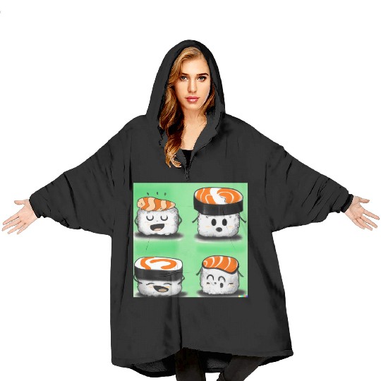 Happy Cheerful Sushi I Love Sushi Design Blanket Hoodies