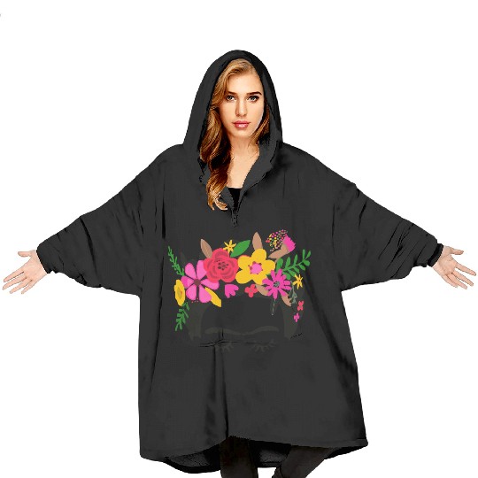 Frida Kahlo Illustration Floral Boho Style Mexican Blanket Hoodies