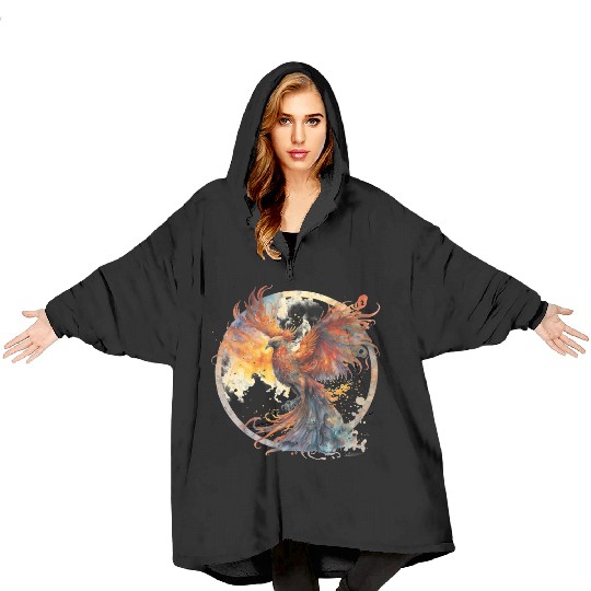 Fire Phoenix Watercolor Clipart Blanket Hoodies