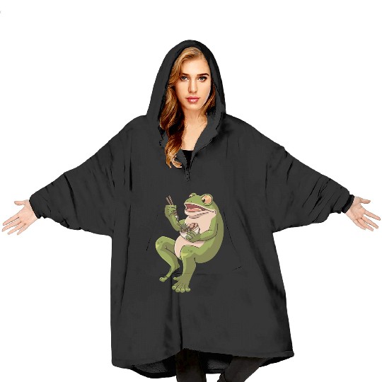 Toad Frog eating Ramen Soup Design for a Frog Blanket Hoodies