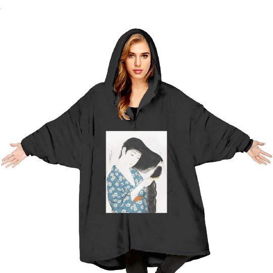 Japanese Woman Kimono Hair Ukiyoe art Blanket Hoodies