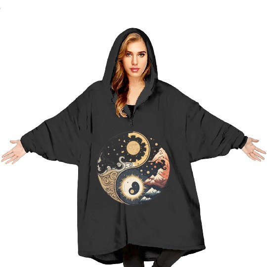 Sun and moon yin yang Blanket Hoodies