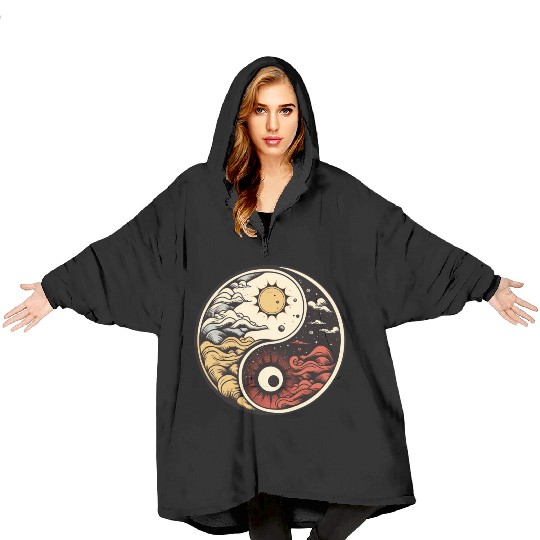 Sun and moon yin yang Blanket Hoodies
