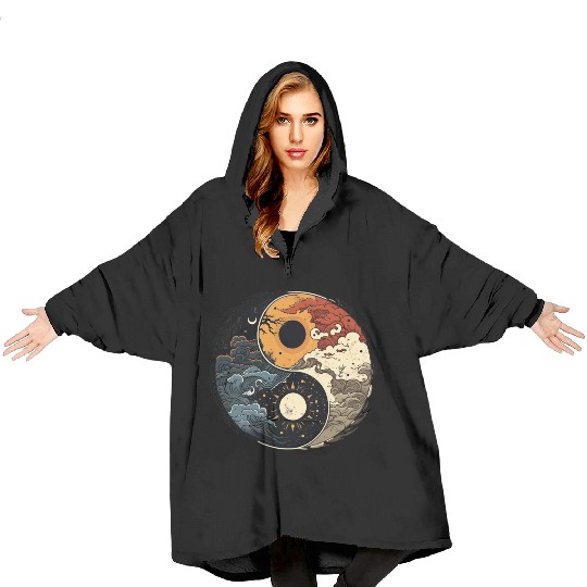 Sun and moon yin yang Blanket Hoodies