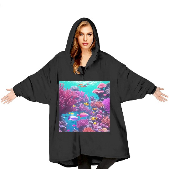 Viral magenta coral reef with tropical fish Blanket Hoodies