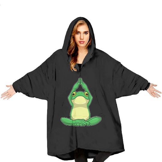 Frog At Yoga In Cross Legged Blanket Hoodies