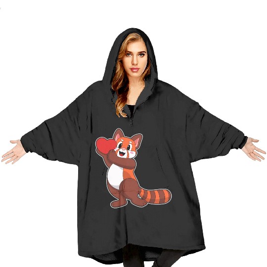 Red Panda At Love With Heart Blanket Hoodies