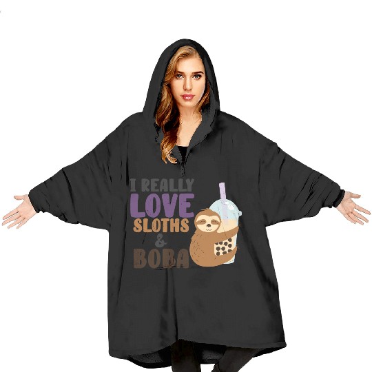 Cute Lazy Sloth Boba Tea Sweet Bubble Tea Blanket Hoodies