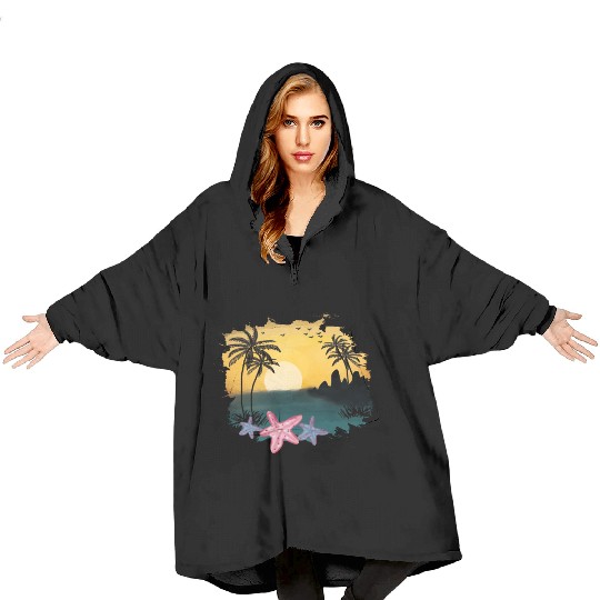 Beach Sunset Watercolor Design Sublimation Art 5 Blanket Hoodies
