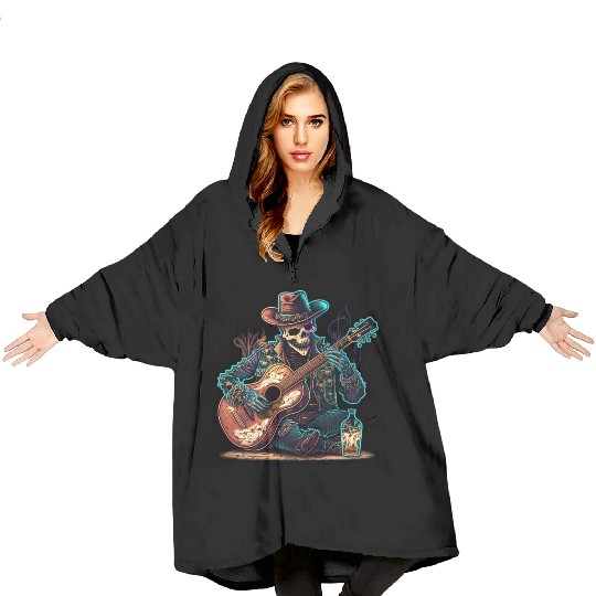 cowboy skeleton play guitar Blanket Hoodies