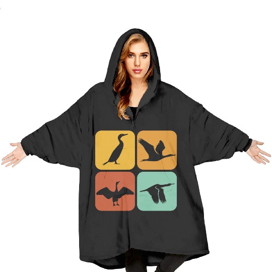 Retro Cormorant Birds I Aesthetic I Cormorant Bird Blanket Hoodies