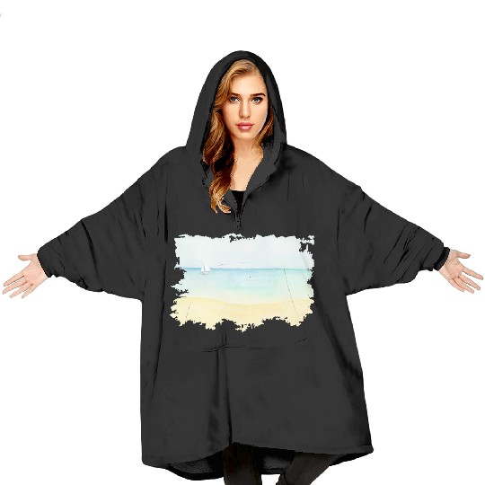 ocean waterpainting summer fresh blue ocean waves Blanket Hoodies