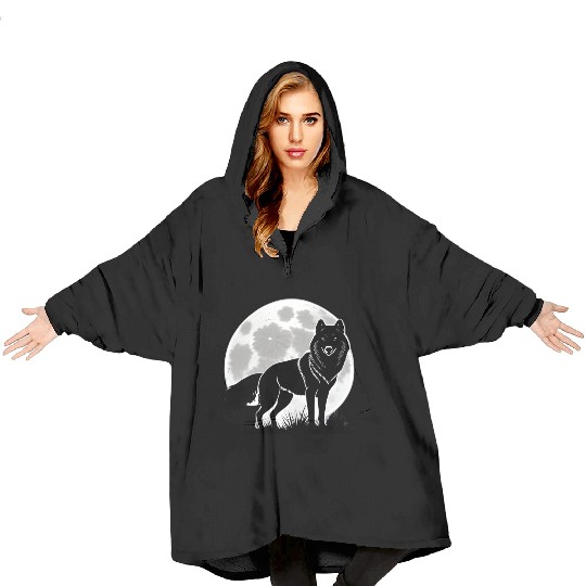 Wolf howling at the moon graphic Blanket Hoodies