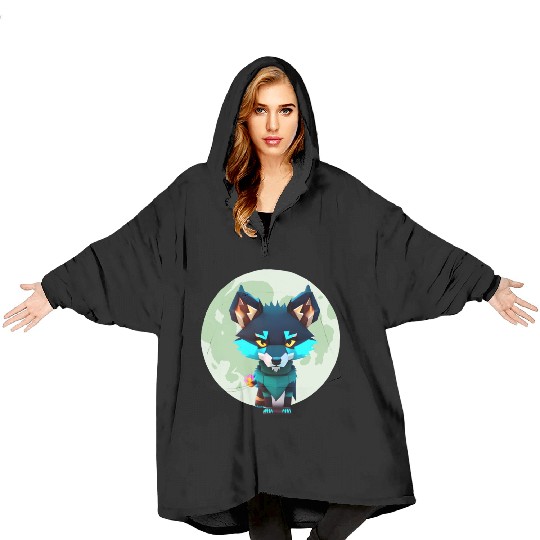 Cute Wolf Moon Graphic Blanket Hoodies