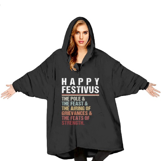 Happy Festivus Christmas Holiday Retro Vintage Blanket Hoodies