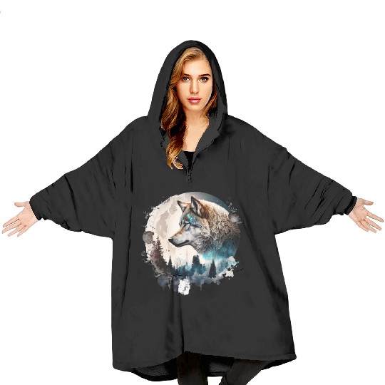 Wolf Moonlight Forest Wild Werewolf Watercolor Blanket Hoodies