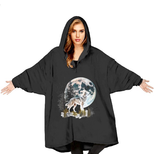 Wolf Moonlight Forest Wild Werewolf Watercolor 2 Blanket Hoodies
