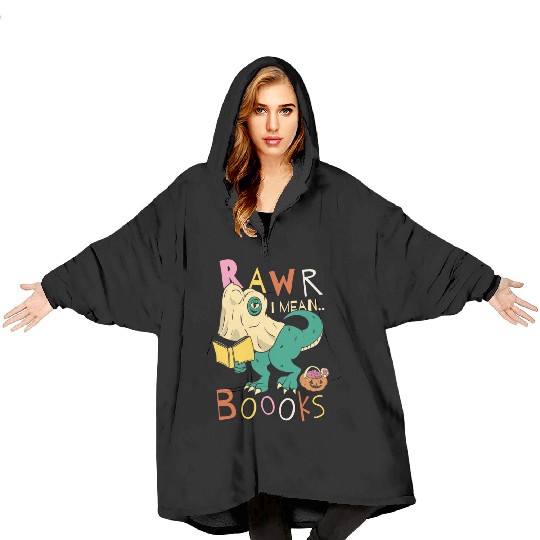Reading Teacher Halloween T Rex Ghost Book Blanket Hoodies