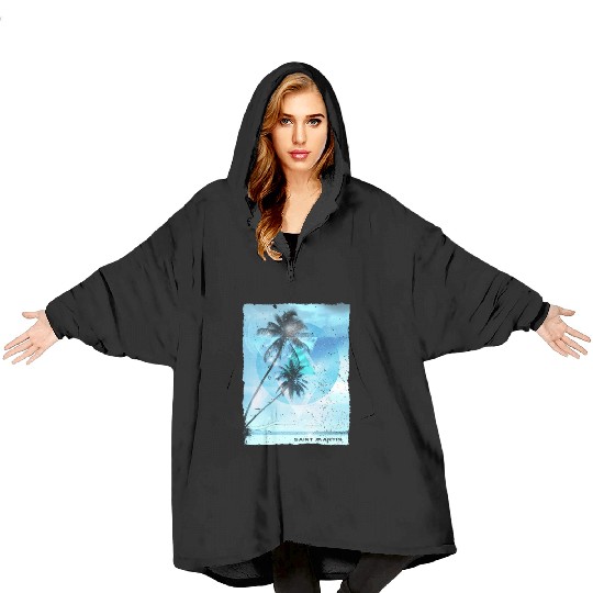 Artistic Saint Martin Palm Tree Vacation Blanket Hoodies
