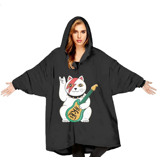 Lucky Cat Guitar Guitarist Blanket Hoodies