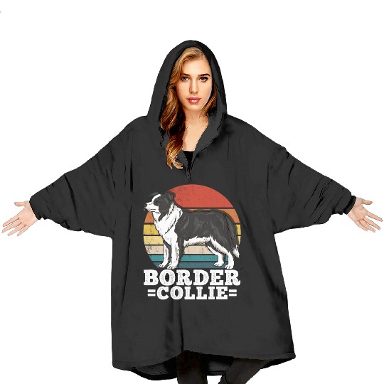 Border Collie Dog Lover Retro Blanket Hoodies