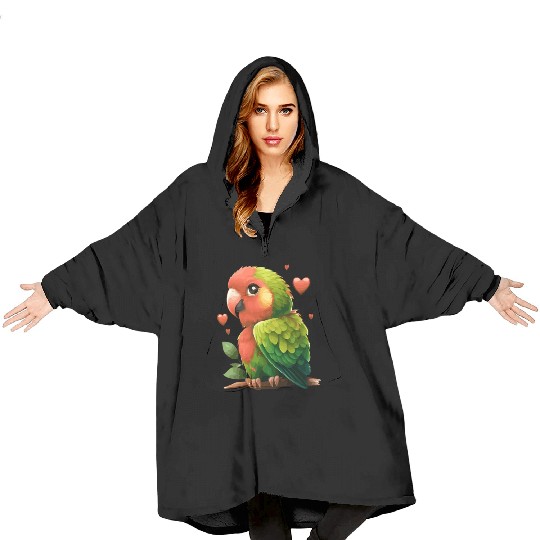 Cute Parrot Green Red Budgie Valentines Day Pet Bi Blanket Hoodies