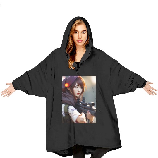 A beautiful girl with a gun Blanket Hoodies
