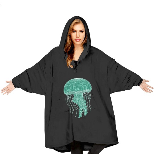 Sea life, Green Jellyfish Blanket Hoodies