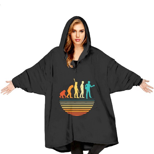 Retro Guitar Player, Guitarist I Vintage Evolution Blanket Hoodies