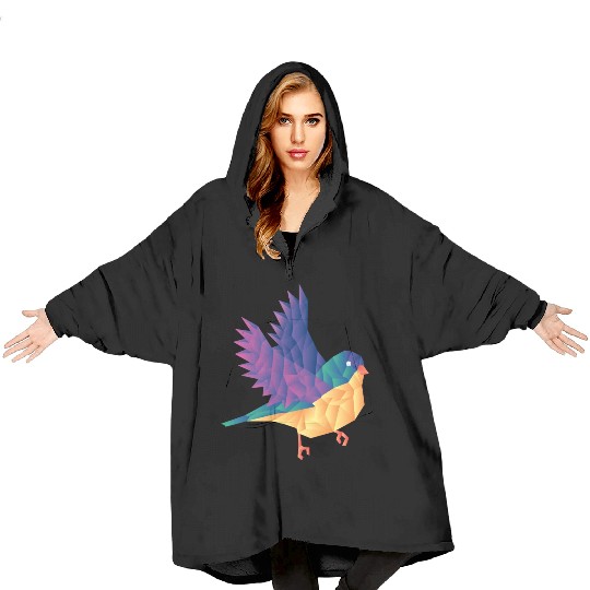 Polygon Shape Multi Colored Bird Pattern Nature Blanket Hoodies