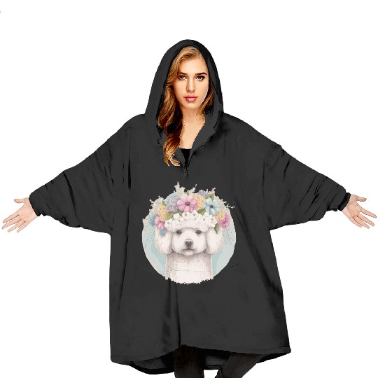 Cute Bichon Frise Flower Crown Pet Dog Floral Pupp Blanket Hoodies