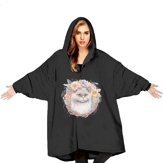 Cute Persian Cat Flower Crown Cats Pet Kitten Blanket Hoodies