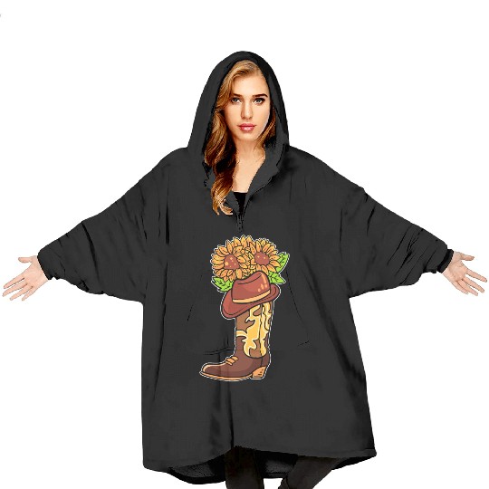 Cowboy Boots With Flowers Equestrian Blanket Hoodies