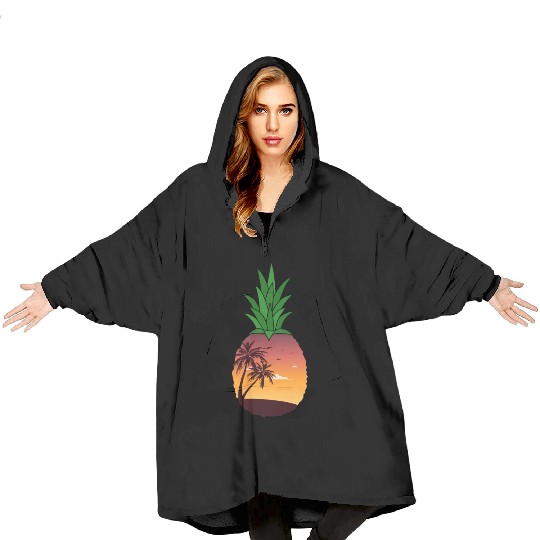 Pineapple Beach Sunset - Tropical Summer Blanket Hoodies