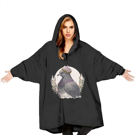 Artistic Gray Dove Pigeon Bird Flower Crown Pet Bi Blanket Hoodies