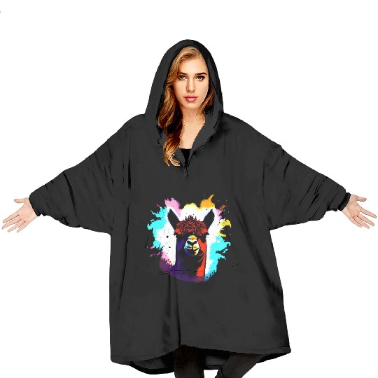 Cute Vintage Ink Splash Alpaca Retro Alpaca Farmer Blanket Hoodies