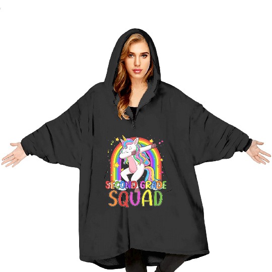 2nd Grade Squad Dabbing Unicorn Rainbow Back Blanket Hoodies