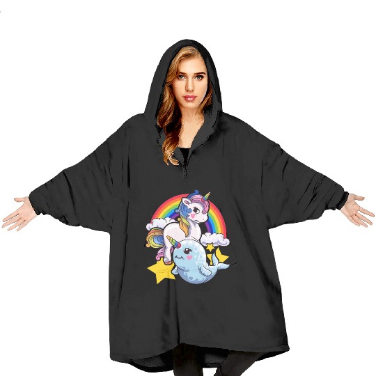 Cute Horned Narwhal And Unicorn Animal Friends Blanket Hoodies