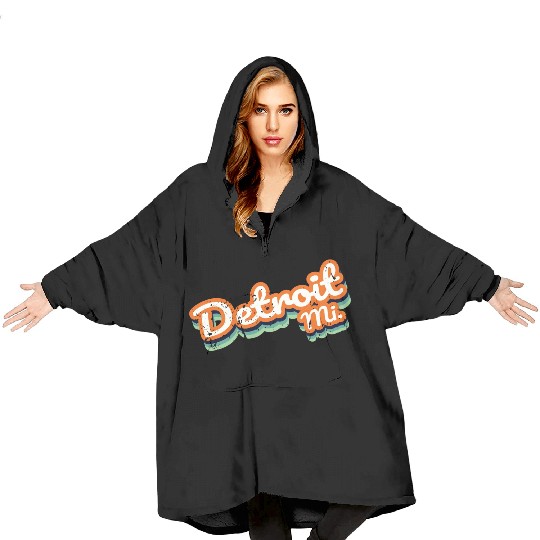 Retro Vintage Detroit Mi Blanket Hoodies