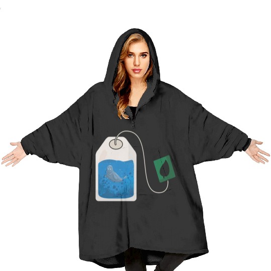Funny seal swimming in a tea bag Blanket Hoodies