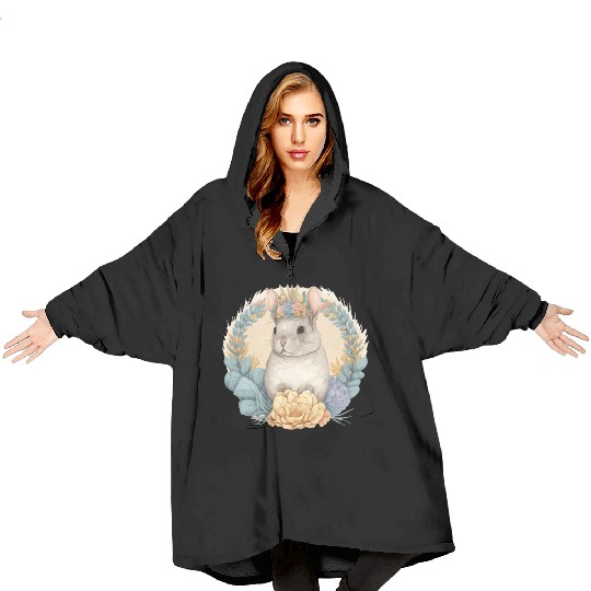 Watercolor Chinchilla Flower Crown Floral Boho Aes Blanket Hoodies