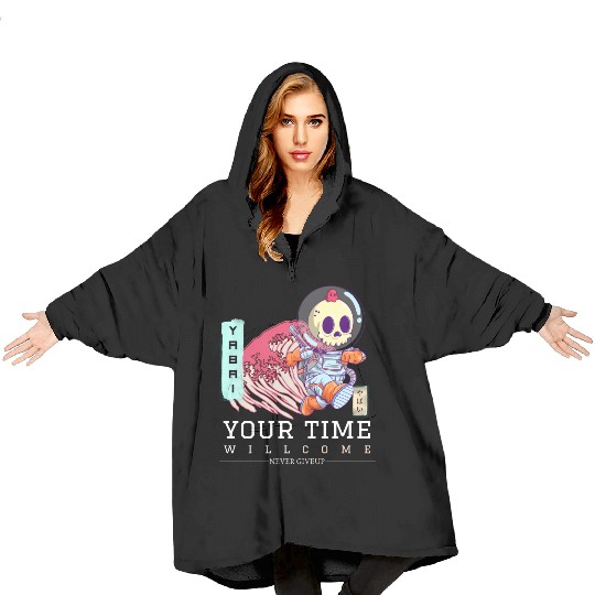 Great Wave Of Kanagawa And Space Skeleton s Blanket Hoodies