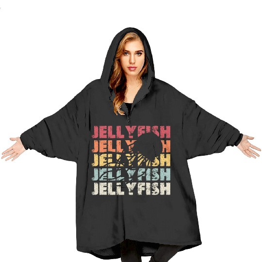 Retro Jellyfish Silhouette Men Women Ocean Lover Blanket Hoodies