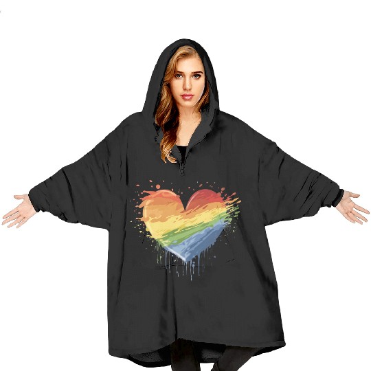 Love Conquers All: LGBTQ+ Rainbow Heart Embracing Blanket Hoodies