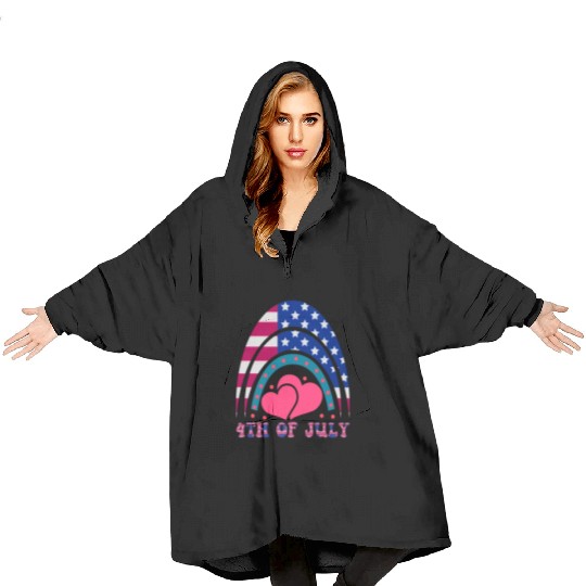 4th of July, Love America Blanket Hoodies