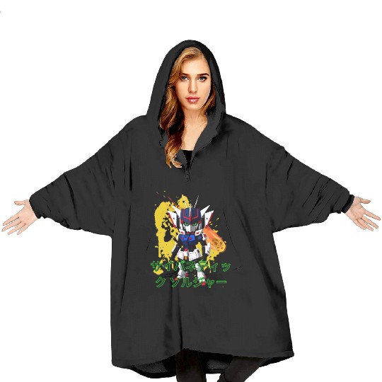 Chibi Mecha: A Cute Cyberpunk Design 9 Blanket Hoodies