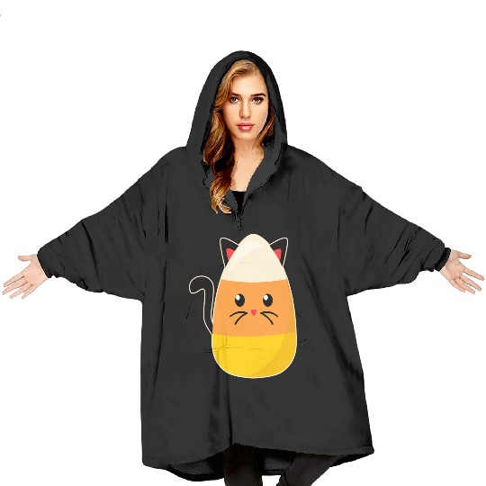 Candy Corn Cat Halloween Blanket Hoodies